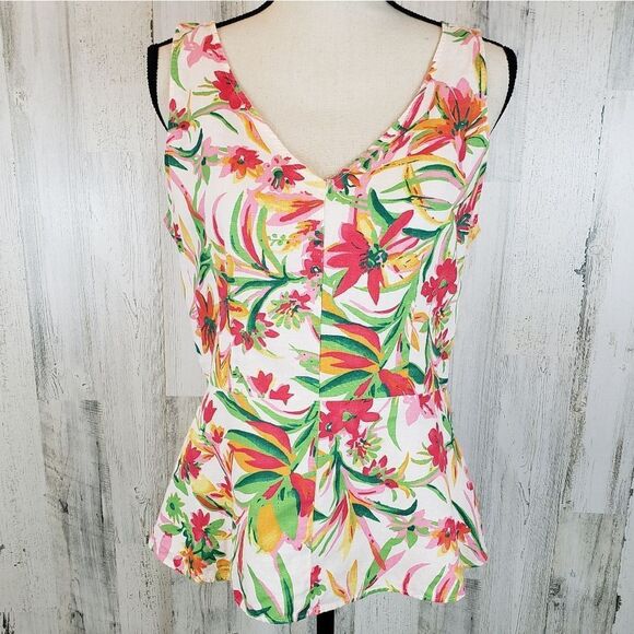 J. Crew Linen Tropical Print Tank Sz 6 - Picture 1 of 6